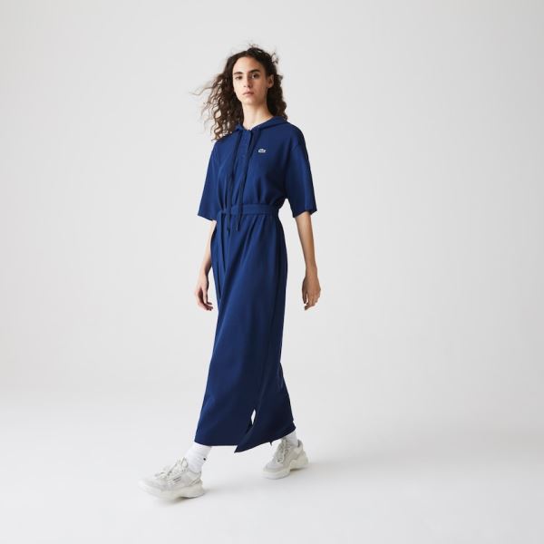 Lacoste Oversized Hooded Organic Cotton Piqué Polo Dress - Šaty Dámské Tmavě Blankyt Blankyt | CZ-lB